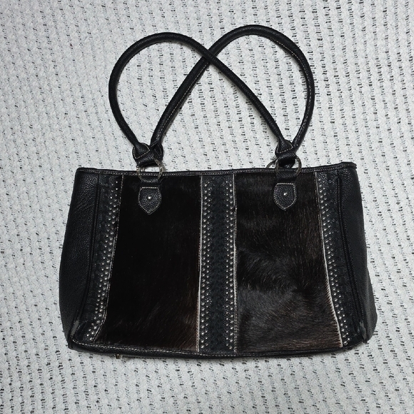 Montana West Handbags - Trinity Ranch By Montana West Cowhide And Black Leather Women's Handbag